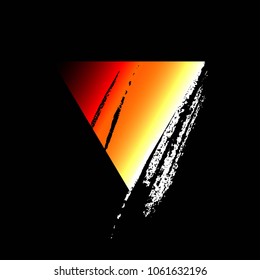 Red and orange torn triangle. Geometric figure. Icon.