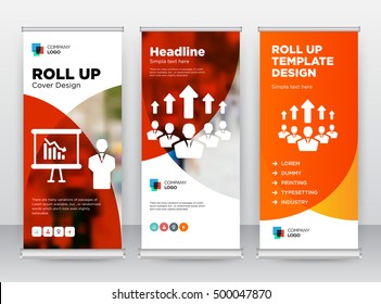 Red and orange Training Growing Team Building Leadership Business Roll Up Banner Stand brochure flat design template creative concept. Cover presentation. Publication. Stock vector Free. Abstract