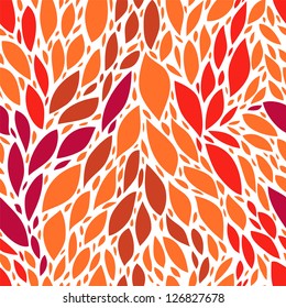 Red and orange tropic leaves floral seamless pattern, vector