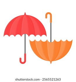 Red Orange Umbrella Rain Protection Vector. Rainy Season Umbrella Decoration.