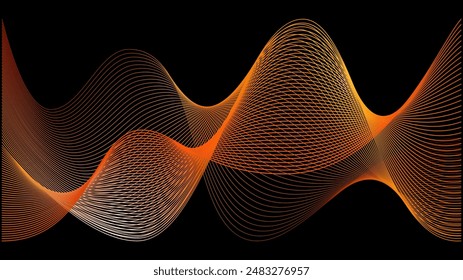 Red orange wave 3d luxury vector. Neon light skin texture, fire smoke swirls, sound swoosh design flow trail. Speed data flow lines, dynamic futuristic concept