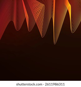 Red and orange wave square background. Vector design with neon light effect and space for text. Shiny wavy lines on dark background