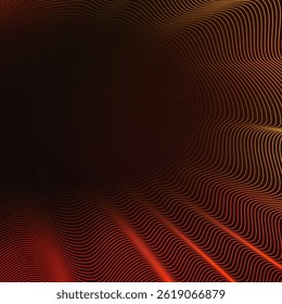 Fondo cuadrado de la onda roja y naranja. Diseño de Vector con efecto de luz de neón y espacio para texto. Líneas onduladas brillantes sobre fondo oscuro