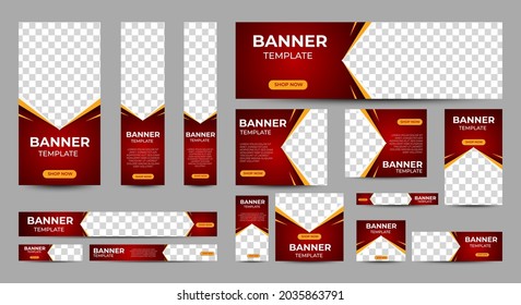 Red and Orange Web banners templates, standard sizes with space for photo, modern design. Easily customizable with Brochures, Annual Reports, Magazines, Posters, Corporate Advertising Media, Flyers