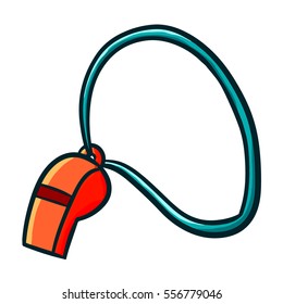 Red orange whistle with green rope - vector.