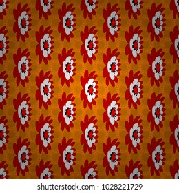 Red, orange and yellow background. Geometric flower vector ornament. Seamless abstract floral pattern. Stylish graphic design.
