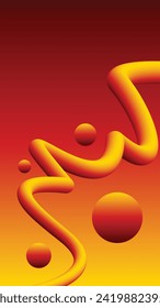 Red, Orange and Yellow Color 3D Liquid Abstract Shape, Dynamic Geometric Design