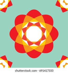 Red, orange and yellow form arranged as flower on the light green background. This is seamless graphic can be used as pattern or applied in any kind of artwork such as fabric or backdrop.