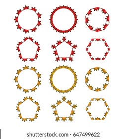 Red and Orange / Yellow Geometric Floral Symbols Minimalistic Photo Frames for Web Design, Set of Twelve - Vector Illustration