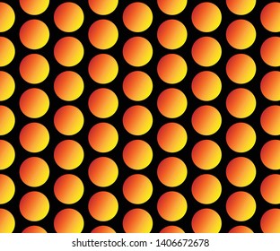 Red, orange and yellow gradient polka dots on a simple black vector background 