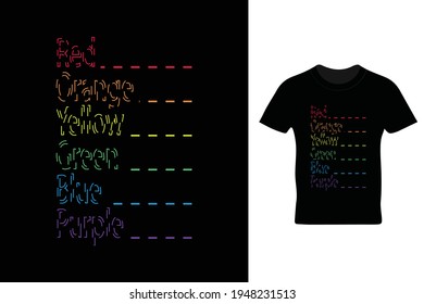 Red orange yellow green blue purple colour t shirt design. Colorful t shirt design