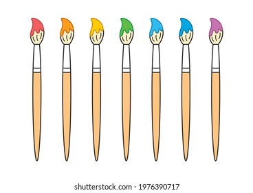 Red, orange, yellow, green, blue and violet artist paint brush colors set isolated vector.