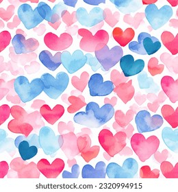 Red, orange, yellow, green, blue, indigo: Colorful Tons of Hearts: Abstract Watercolor Seamless Pattern 
