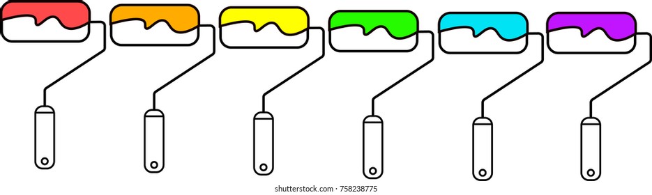 Red orange yellow green blue and purple vector paint rollers