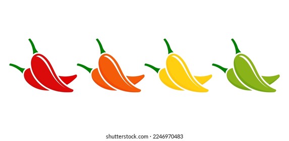 Red, orange, yellow and green chilli pepper icon isolated on white background