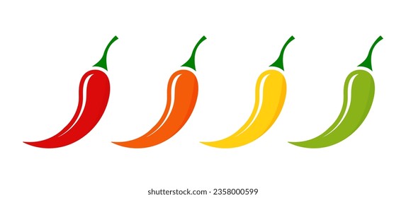 Red, orange, yellow and green chilli pepper icon isolated on white background