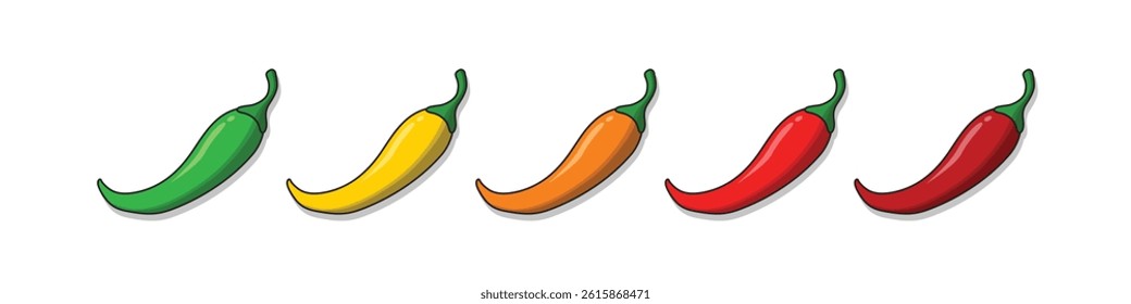 Red, orange, yellow and green chilli pepper icon isolated on white background