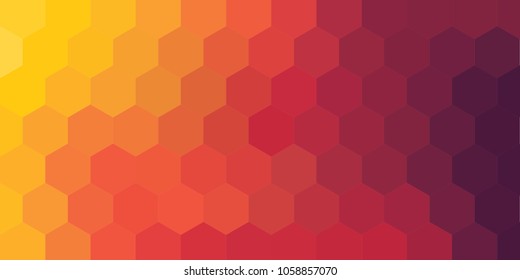 Red, orange, yellow hexagon, abstract geometric textured hexagonal background vector