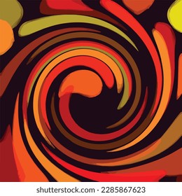 Red, orange , and yellow oil swirling paint decoration element isolated on black square template. Image for social media post, poster, brochure, scarf or textile paper prints.