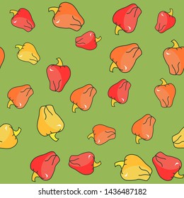 Red, orange and yellow peppers pattern. Healthy food nutrition and vegetable background. 10 eps. For textile, fabric, design, cover, wrapping.