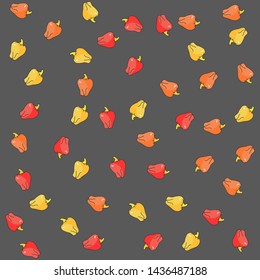 Red, orange and yellow peppers pattern. Healthy food nutrition and vegetable background. 10 eps. For textile, fabric, design, cover, wrapping.