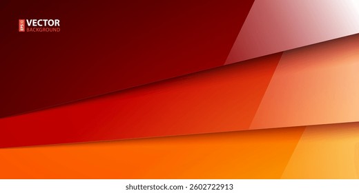 Red, orange and yellow shiny metal layers with realistic shadows abstract background. RGB EPS 10 vector illustration