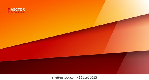 Red, orange and yellow shiny metal layers with realistic shadows abstract background. RGB EPS 10 vector illustration