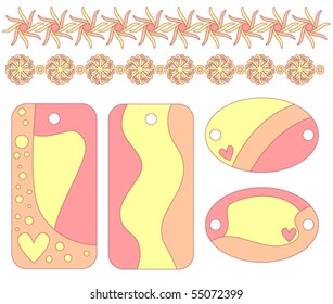 Red, orange and yellow vector tags and trims
