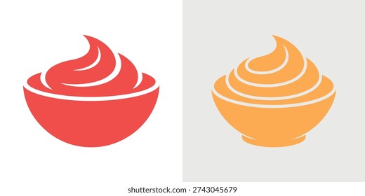 Red and orange yogurt or ice cream swirl bowls