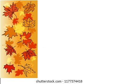 Red, orange,yellow maple leaves on gradient background. Vector illustration. Autumn leaves template for personal card, company logotype or invitation card. For promotion, sales, banner, website. 