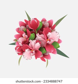 
red orchid bouquet vector, bouquet, flower, floral, red, orchid, nature, plant, white, beauty, 