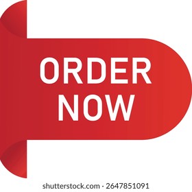 Red "Order Now" button label graphic for online purchases, promotional ads, and ecommerce websites. Perfect for encouraging immediate action. Clean vector design for easy editing.