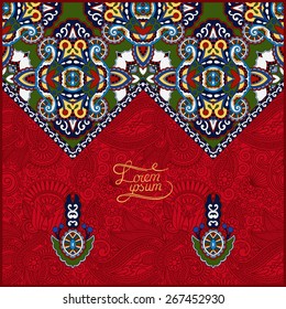 red oriental decorative template for greeting card or wedding invitation in a folk style, you can place your text in the empty place, vector illustration