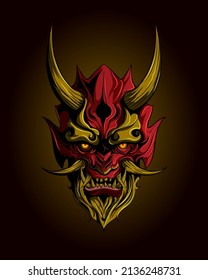 red oriental demon mask gradient background