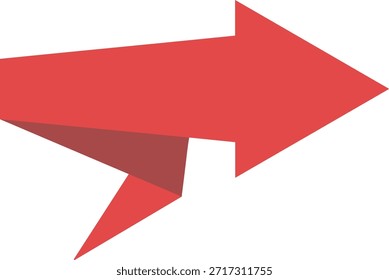 ícone de seta de origami vermelho, vetor plano dobrado direção de papel e símbolo de ponteiro criativo