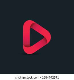 Red origami arrow sign. Vector symbol