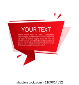 Red origami banner for your text. Text box for presentation or promotion. Vector illustration
