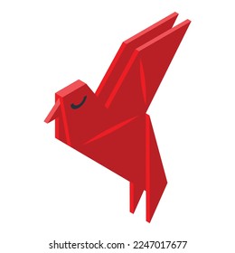Red origami bird icon isometric vector. Paper folded. Shape paper