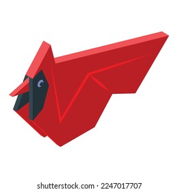 Red origami bird icon isometric vector. Animal paper. Geometric folded