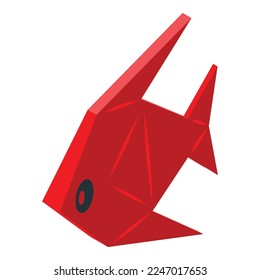 Red origami fish icon isometric vector. Paper animal. Folded animal