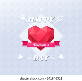 Red origami heart on white background with shadow. Vector Illustration. Abstract polygonal heart. Love symbol. Romantic background for Valentines day. Eps 10