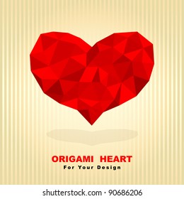 Red origami heart. Vector illustration.
