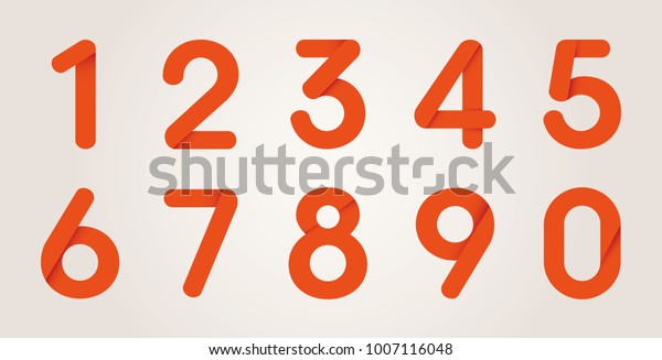 Red Origami Numbers From Zero to Nine, Vector\
Illustration Set