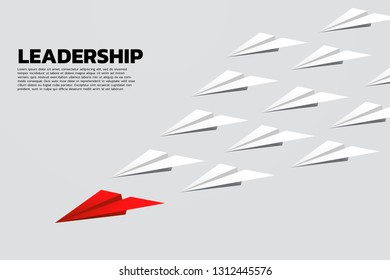 red origami paper airplane leading group of white. Business Concept of leadership and vision mission.