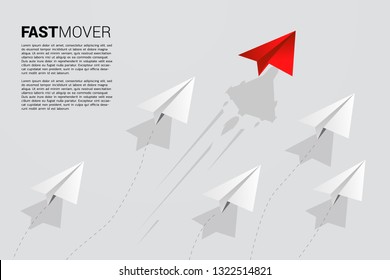 red origami paper airplane is move faster than group of white. Business Concept of fast lane for moving and marketing