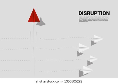 red origami paper airplane is move different direction from group of white. Business Concept of disruption and niche marketing