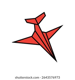 Red Origami Paper Airplane Symbol with Clean White Background
