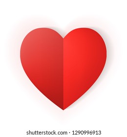 Red origami paper heart isolated on white background. Valentines day concept. Love, feelings, tenderness design. Vector illustration