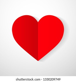 Red origami paper heart isolated on white background. Vector illustration.