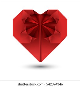 Red origami paper heart. Vector illustration